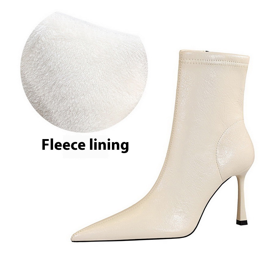 Ultra High Heel Stiletto Pointed Winter Side Zipper Short Boots - Image 9