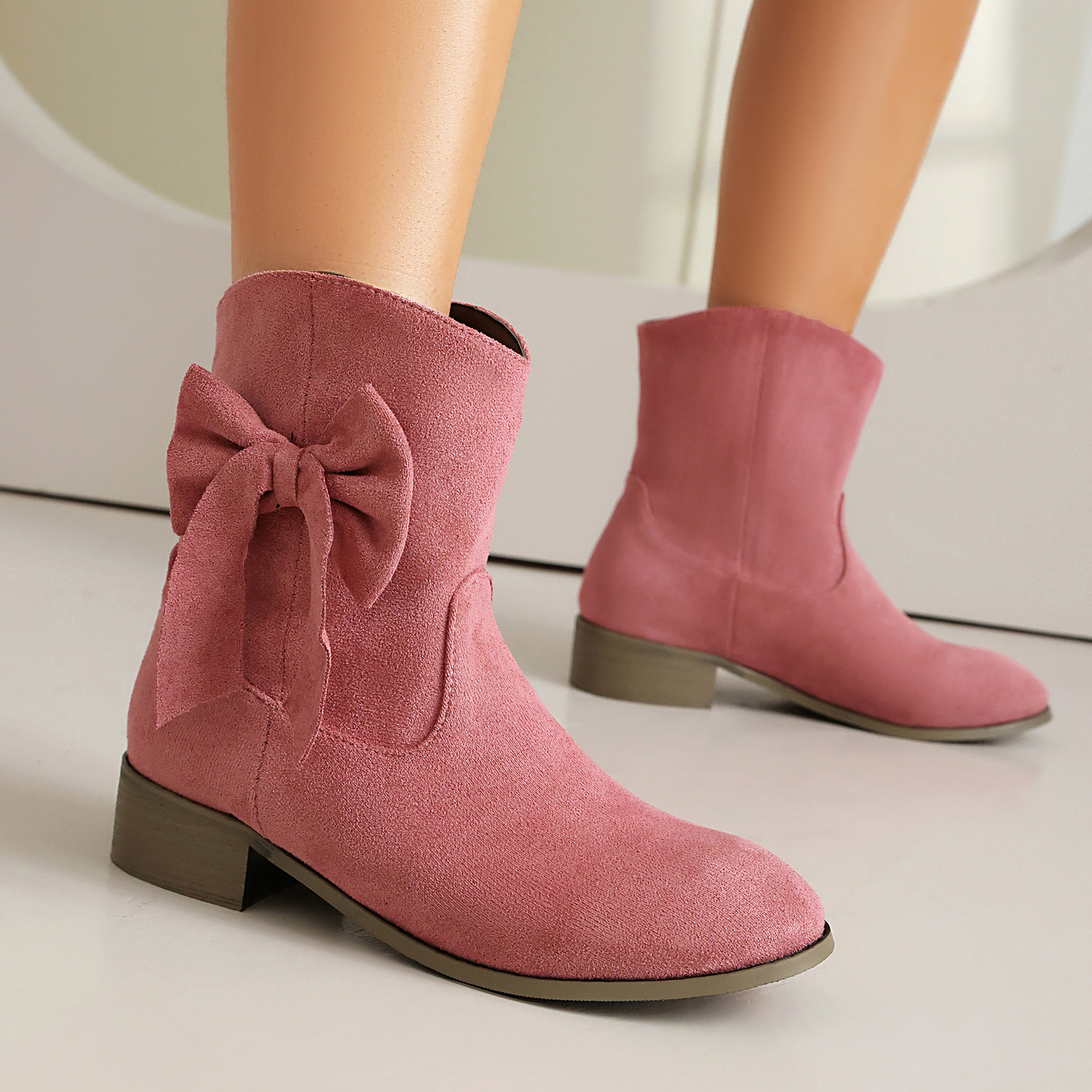Low Heel Suede Large Size Sweet Bow Casual Boots - Image 3
