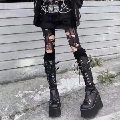 Dark Punk Round Toe Boots