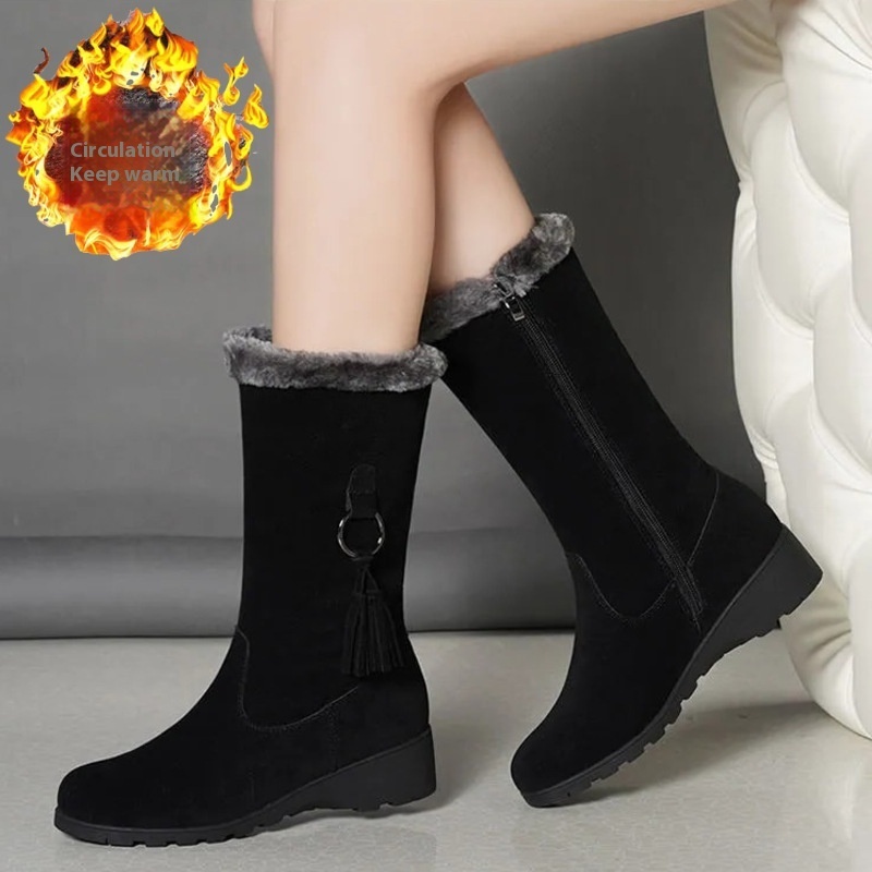 Long Furry Mouth Fleece-lined Martin Boots Autumn And Winter New - Image 2