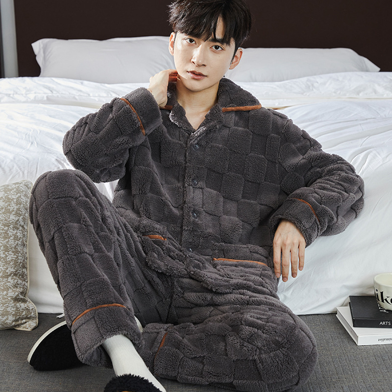 Pajamas Men's Jacquard Flannel Loose Fleece-lined Warm Loungewear – Bild 7