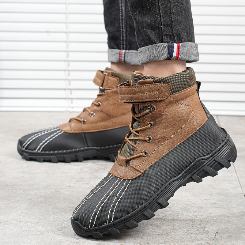 Winter Fleece Lace-up Snow Boots For Men Women Waterproof And Anti-slip Outdoor Work Boot Fashion Warm Mid-tube Cotton Shoes Men - Image 3