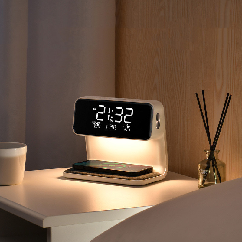 Creative 3 In 1 Bedside Lamp Wireless Charging LCD Screen Alarm Clock Wireless Phone Charger - Image 2