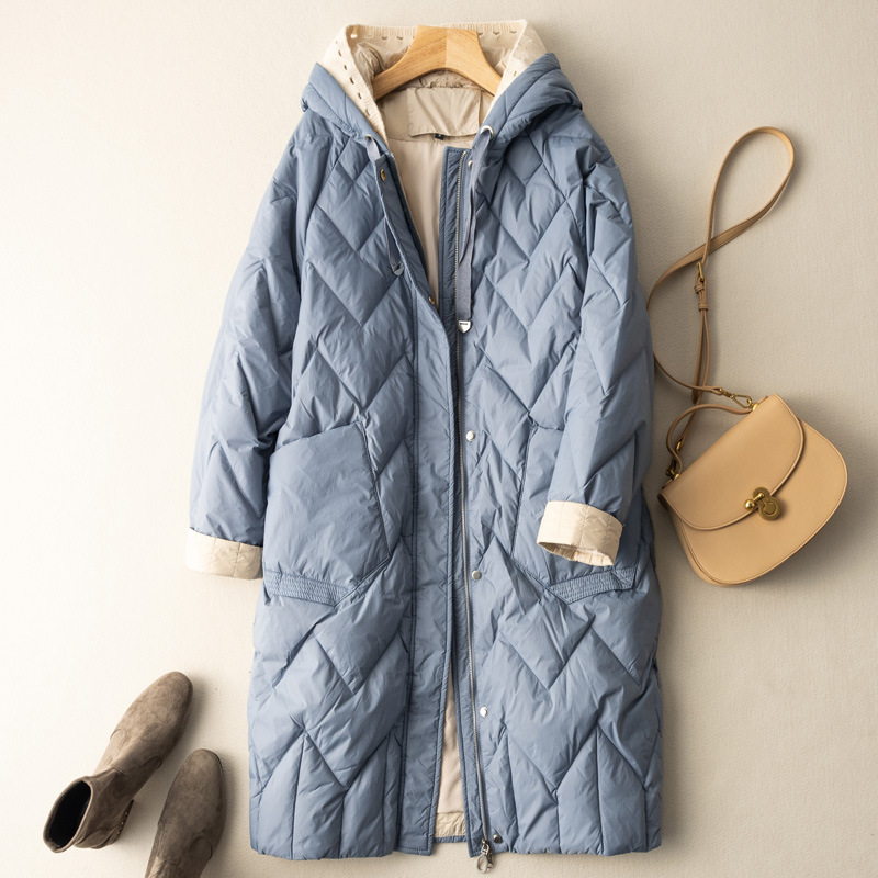 Medium Long Loose Warm Fashion Coat Women's Knitting Wool Hooded Down Jacket