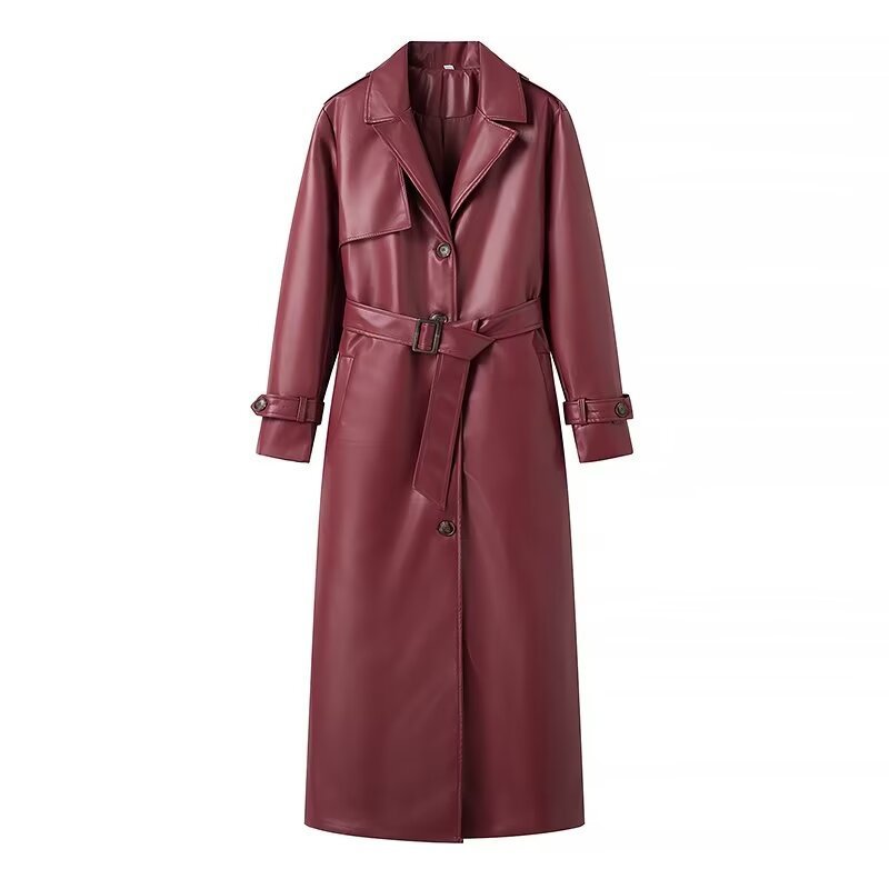 Women's Loose Fashion Long Leather Trench Coat - Image 4