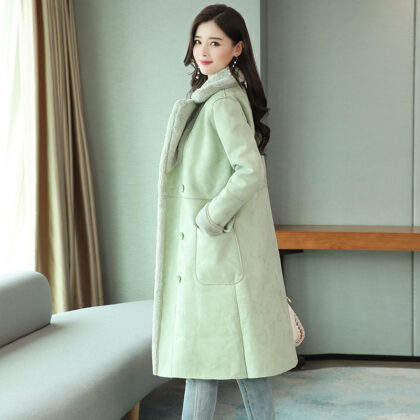 Korean style loose fur coat mid-length deerskin cotton jacket