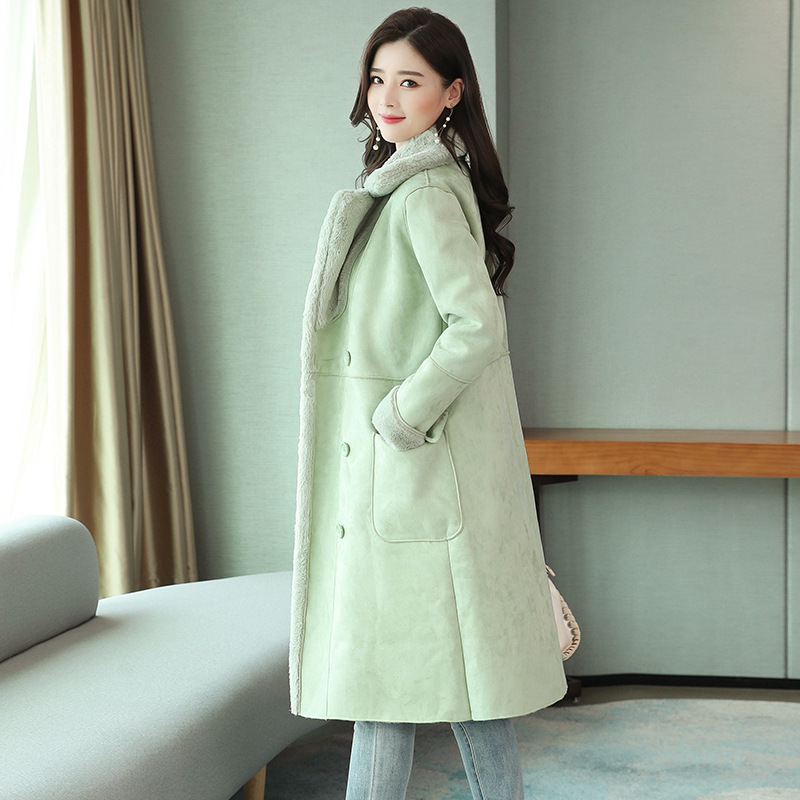 Korean style loose fur coat mid-length deerskin cotton jacket