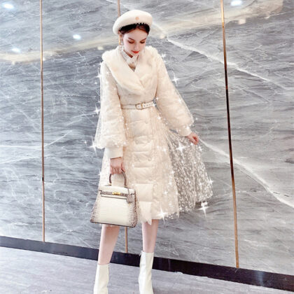 Mid-length Thickened And Fleeced Girl Lace Cotton Suit