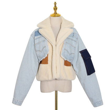 Lamb wool loose thick denim jacket
