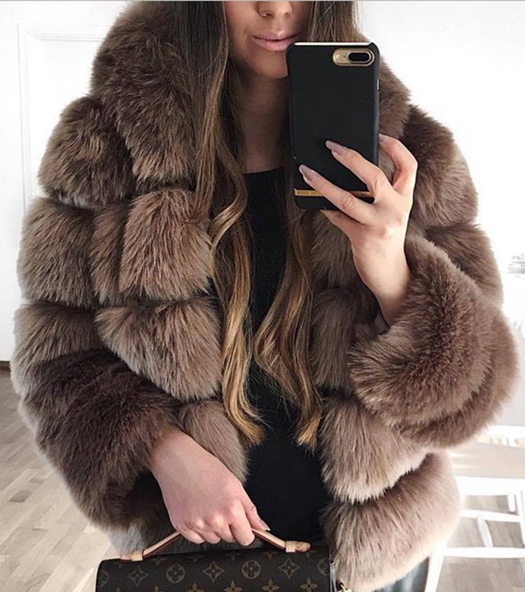 Women Luxury Winter Warm Fluffy Faux Fur Short Coat Jacket - Image 7