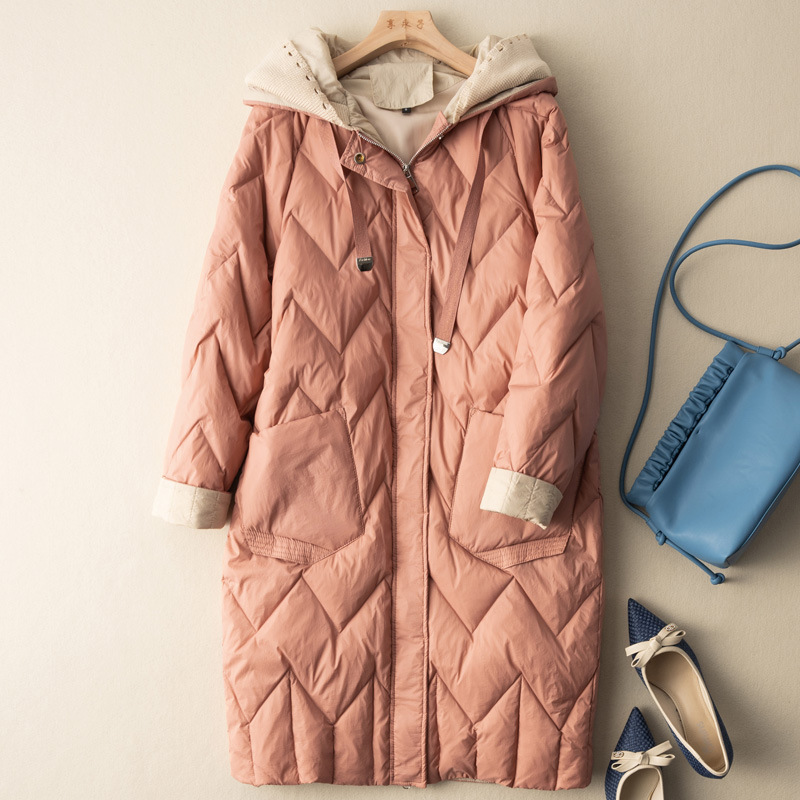 Medium Long Loose Warm Fashion Coat Women's Knitting Wool Hooded Down Jacket - Image 5