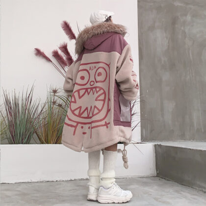 Mid-length stitched hooded jacket