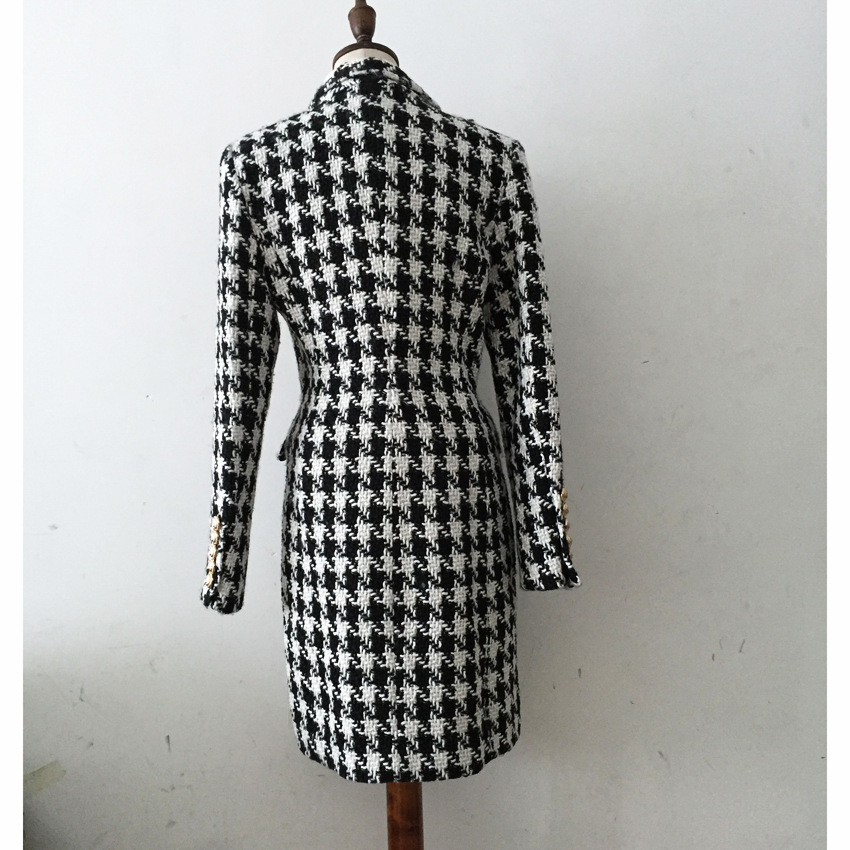 Women's Coat Metal Buckle Double-breasted Houndstooth Thick Flower - Image 2