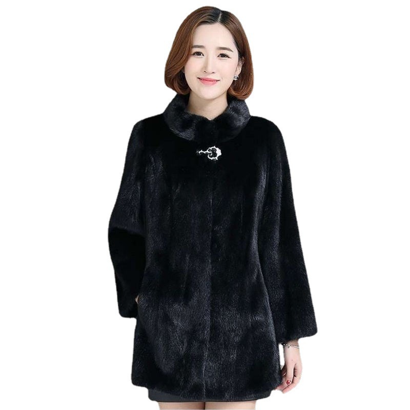 Women's Mink Coat Stand-up Collar Fur Mid-length Casual Slim – Bild 3