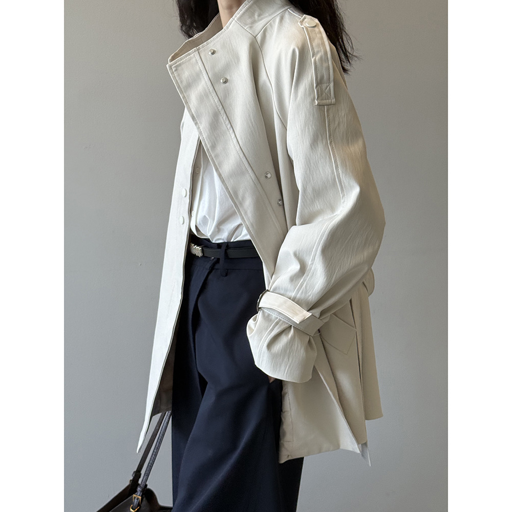 Stand Collar Trench Coat For Women Loose Casual Jacket - Image 7