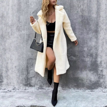 Elegant Double Breasted Lapel Loose And Warm Long-cut Coat