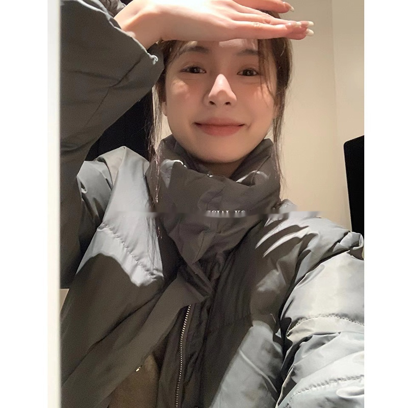 White Duck Down Short Down Jacket Female Lazy Winter Gray Puffer Jacket Coat - Image 4