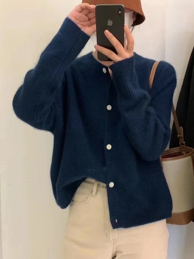 Autumn And Winter Cashmere Cardigan For Women Round Neck Thickened Knitted - Image 7