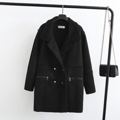 Women's Winter Wear Lapel Padded Warm Lamb Wool Coat Mid-Length Suede Coat Coat