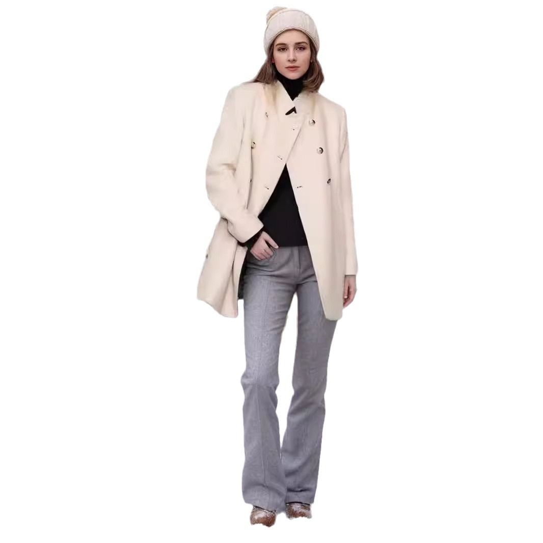 Solid Color Slim Women Woolen Coat Outerwear - Image 5