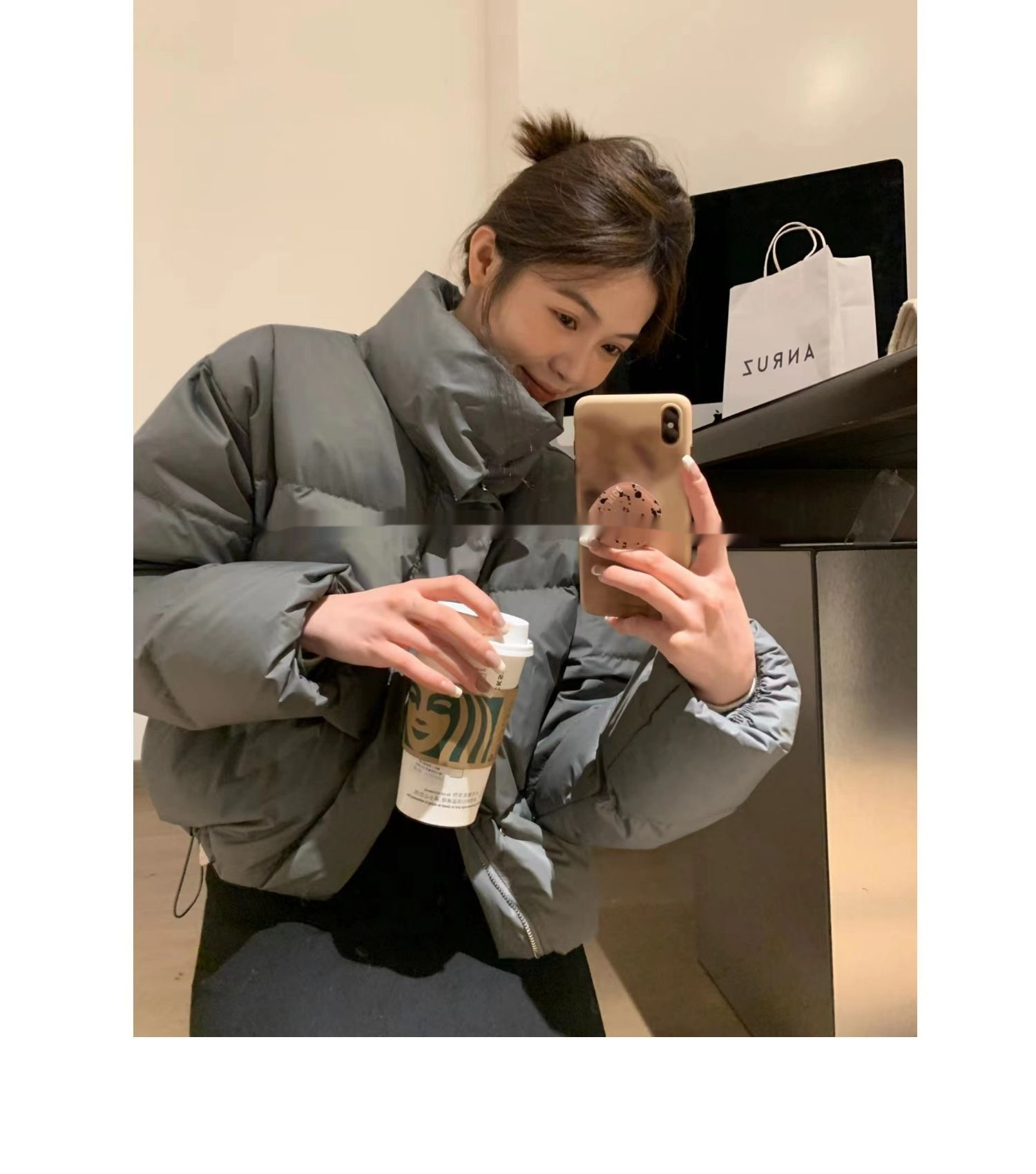 White Duck Down Short Down Jacket Female Lazy Winter Gray Puffer Jacket Coat - Image 7