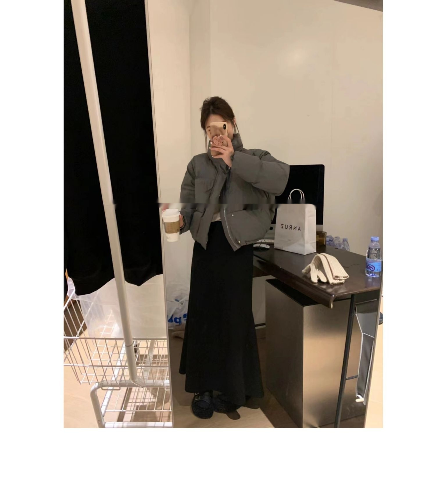 White Duck Down Short Down Jacket Female Lazy Winter Gray Puffer Jacket Coat - Image 9