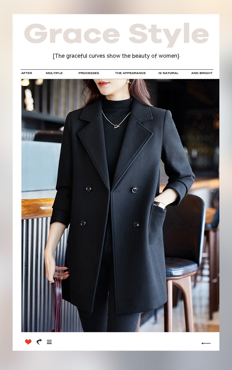 Black Double Breasted Coat Autumn And Winter New Women's Suit Jacket - Image 6
