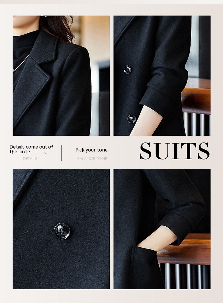 Black Double Breasted Coat Autumn And Winter New Women's Suit Jacket - Image 8