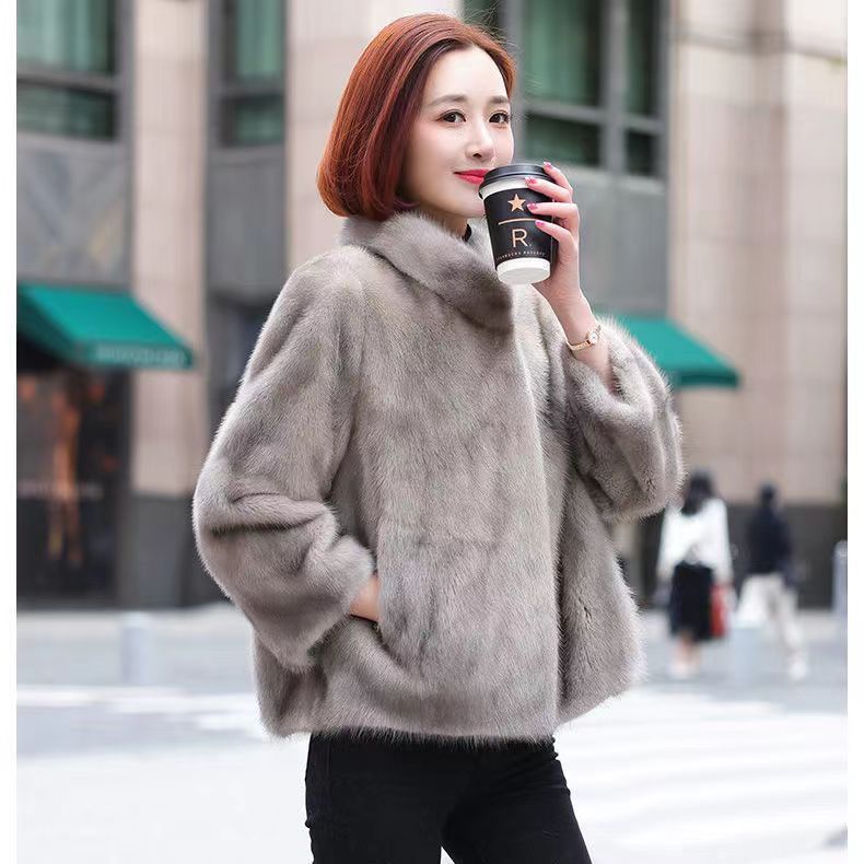 Fashion Casual Stand Collar Thickened Warm Mink Fur Short Coat - Image 3