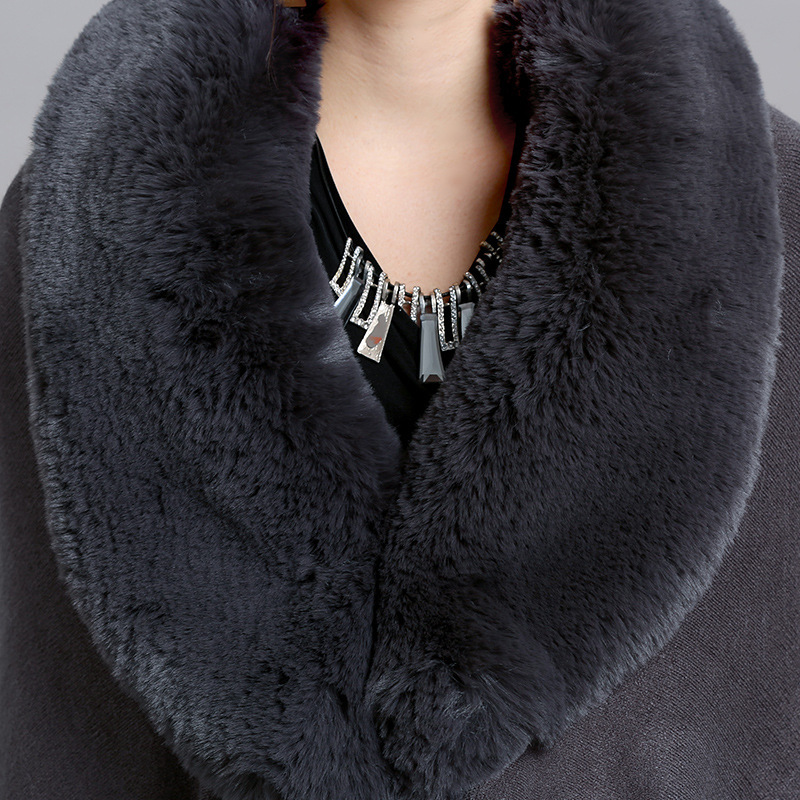 Fur Shawl And Fur Collar Knitted Cardigan Shawl Cloak - Image 5