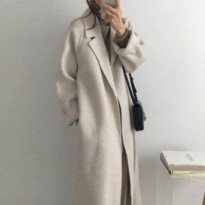 Double-sided woolen mid-length loose and lazy woolen woolen coat