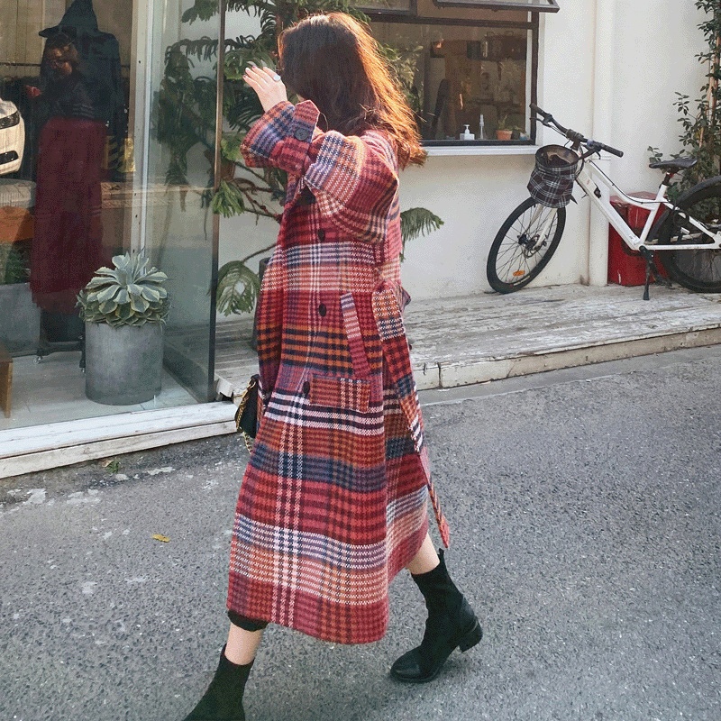 Winter New Plus Size Women's Thick Woolen Retro Check Woolen Coat - Image 5