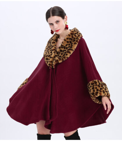 Loose Plus Size Fashion Fox Fur Collar Cloak Cape Women