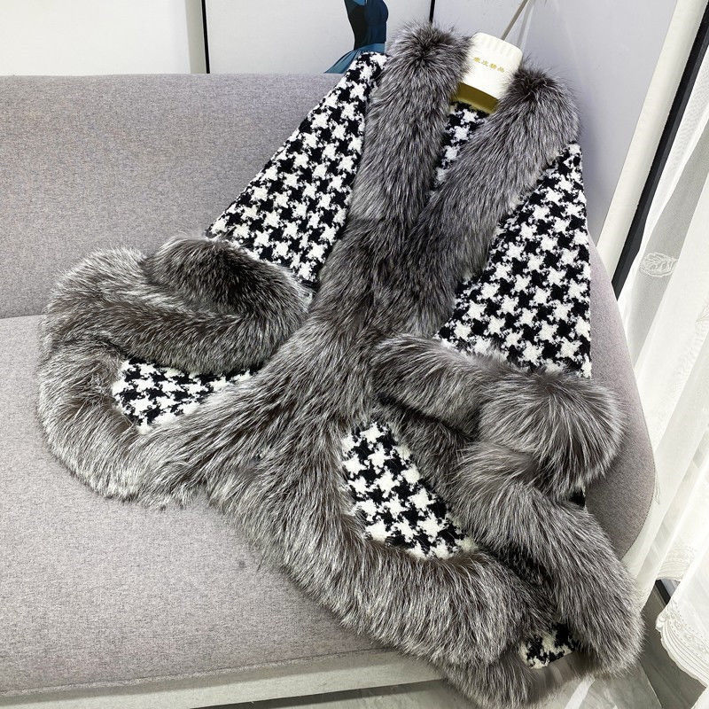 Houndstooth Thickened Net Red Fur Coat Shawl Cloak — изображение 2