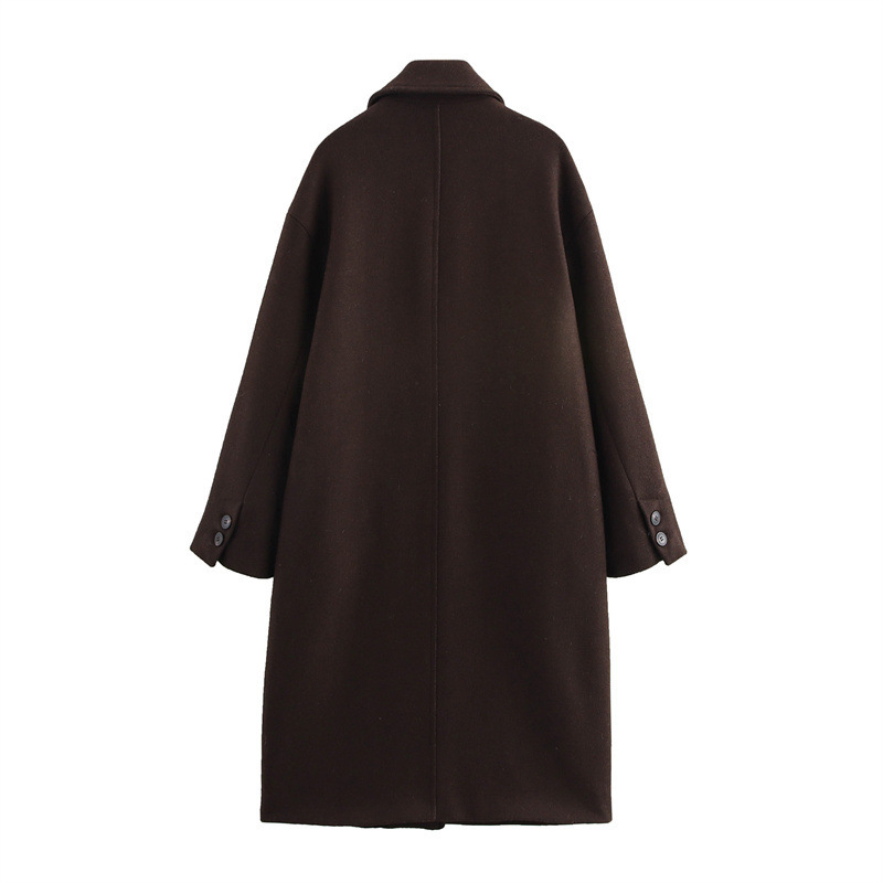 Women's Solid Color Polo Collar Baggy Coat - Image 3