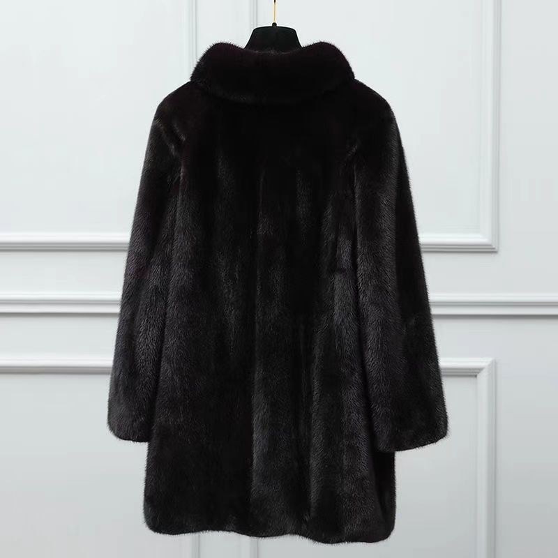 Women's Mink Coat Stand-up Collar Fur Mid-length Casual Slim – Bild 2