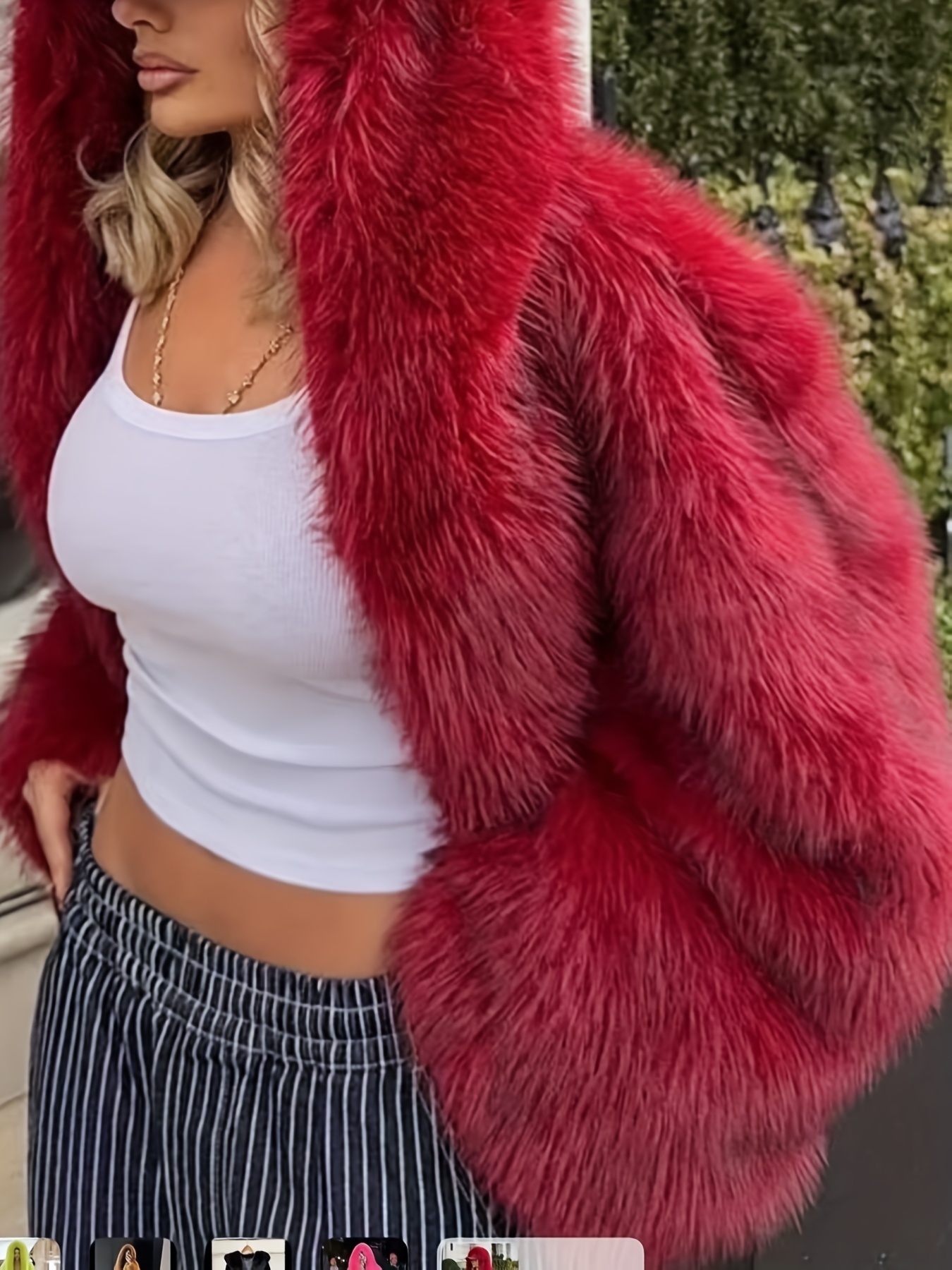 Women's Green Fur Faux Fox Fur Hooded Coat - Image 10