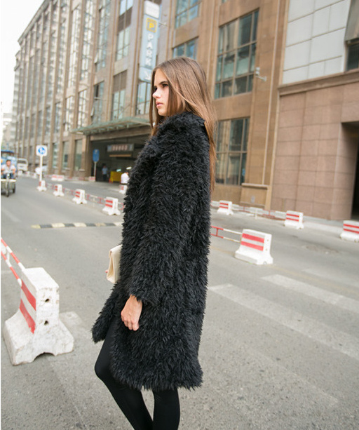 Autumn And Winter Ladies New Lamb Wool Long Trench Coat Imitation Fur Suit Coat Overcoat - Image 4