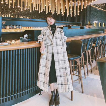 Women's Loose And Thick Mid-length French Plaid Woolen Coat