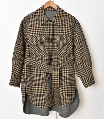 Lapel plaid lace woolen coat