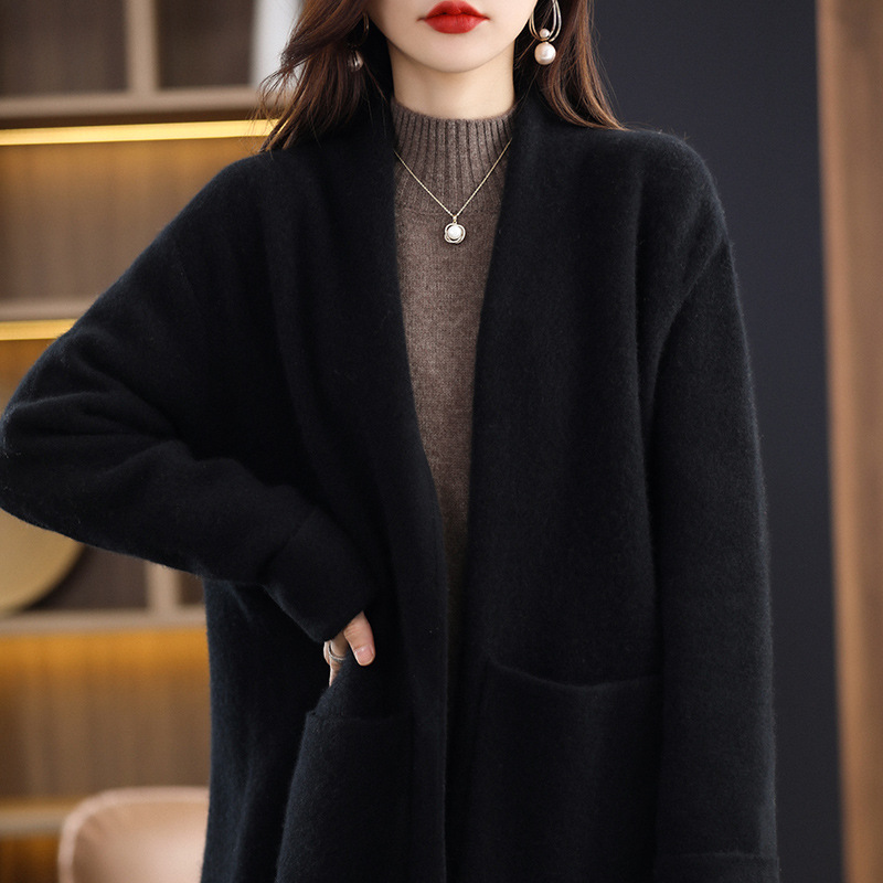 Fall Winter Fashion Mid-length Knitted Coat For Women — изображение 4