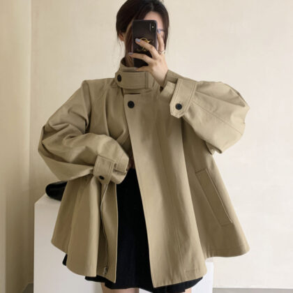 Fall Winter Stand Collar Skirt Elegant Trench Coat