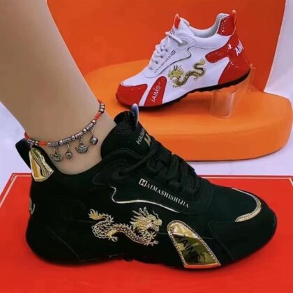 Golden Dragon Embroidered Fashionable Shoes Soft Sole Men's And Women's Same Style Pippen Dad Shoes