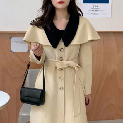 Gentle Cream Yellow Contrast Doll Collar Single Breasted Jacket