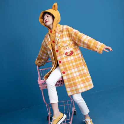 Tartan coat new fake two piece patchwork coat