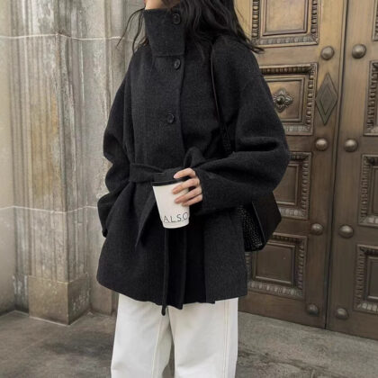 Stand Collar Advanced Loose And Idle Thick Mid-length Double-sided Wool Overcoat