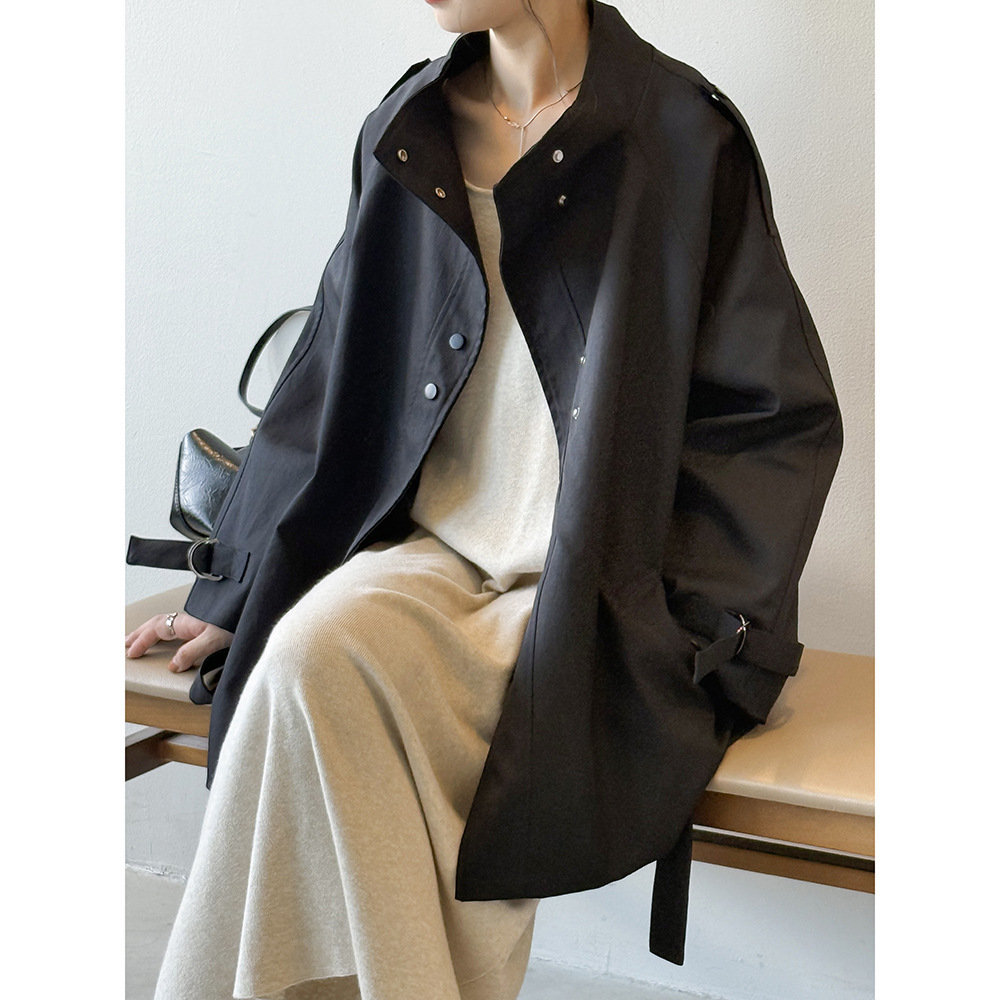 Stand Collar Trench Coat For Women Loose Casual Jacket - Image 8