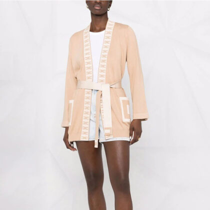 Autumn New Color Contrast Letter Lace-up Cardigan Bathrobe-type Knitted Dress Coat