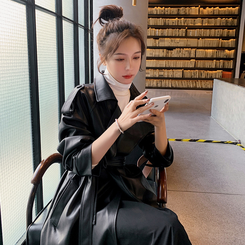 Autumn New Leather Trench Slim-fit Leather Coat - Image 4