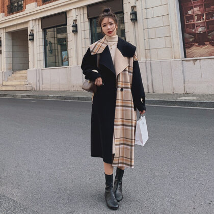 Temperament Commuter All-match Woolen Coat Contrast Stitching Fashion